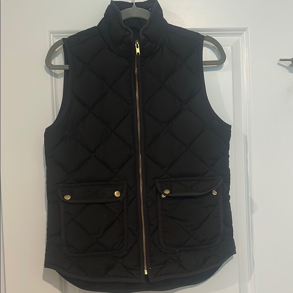 JCrew Black Quilted Puffer Vest with Gold Accents